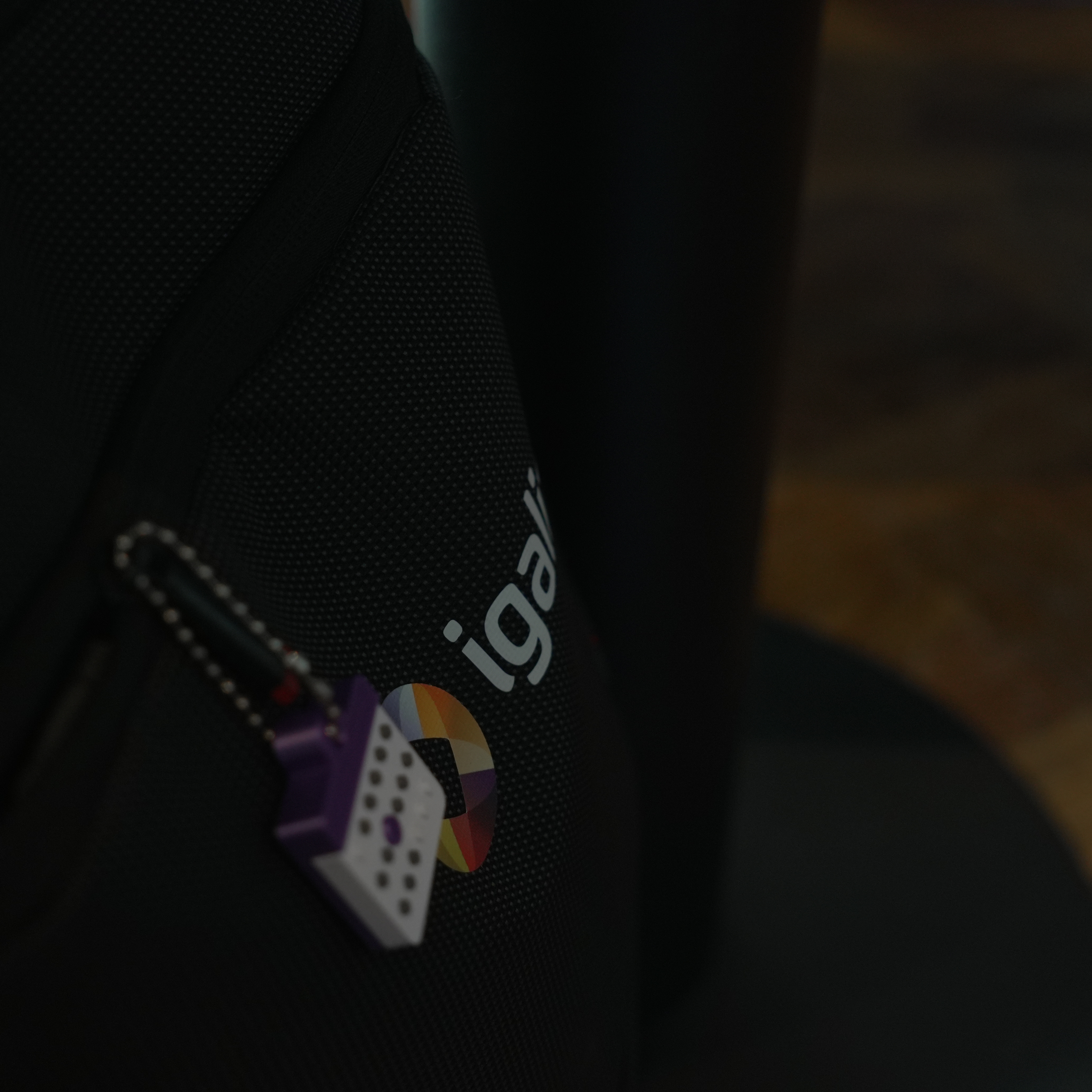 A backpack with a 3D printed calendar hanging out